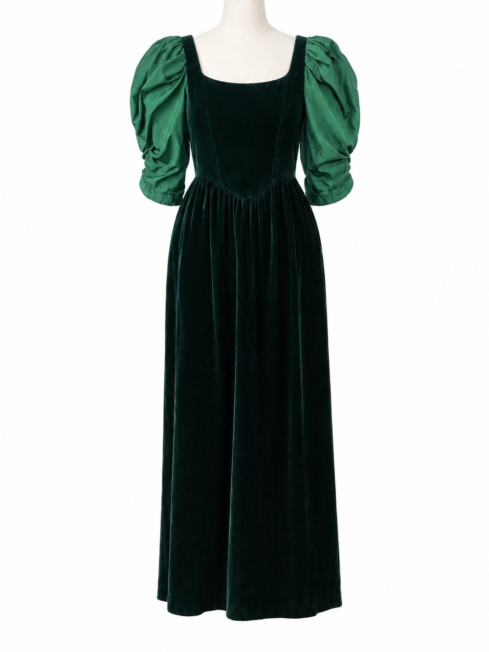 Gunne Sax XS Vintage 80's 90's Velvet 0987 puff sleeve Emerald Green puffy midi